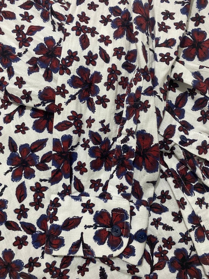 Bordo Çiçek Desenli Bohem Kadın Gömlek - Görsel 3