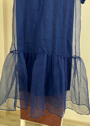 Lacivert Uzun Kollu Bohem Uzun Elbise - Görsel 4