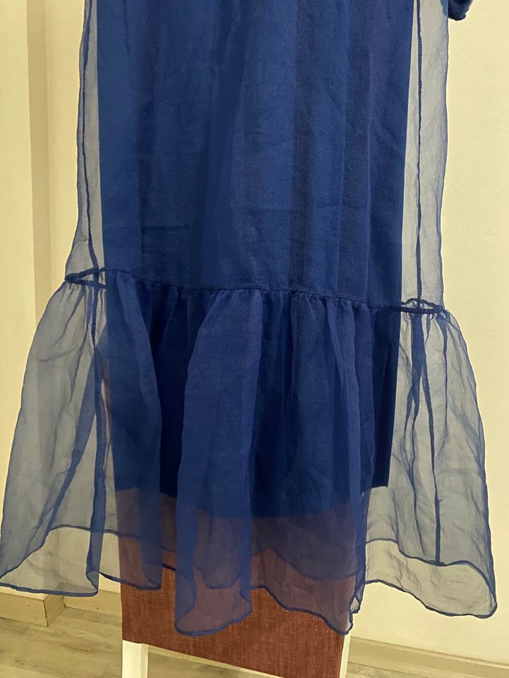 Lacivert Uzun Kollu Bohem Uzun Elbise - Görsel 4