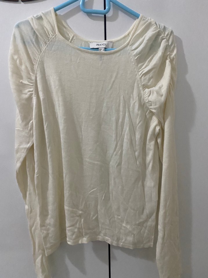 IPEKYOL Beyaz Uzun Kollu Örgü Kadın Kazak - Görsel 2