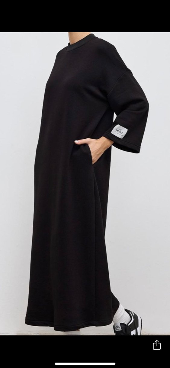 Siyah Uzun Kollu Salaş Kadın Elbise - Görsel 2