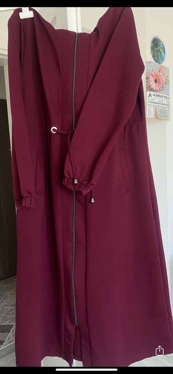 Bordo Kadın Uzun Fermuarlı Kaban - Görsel 3