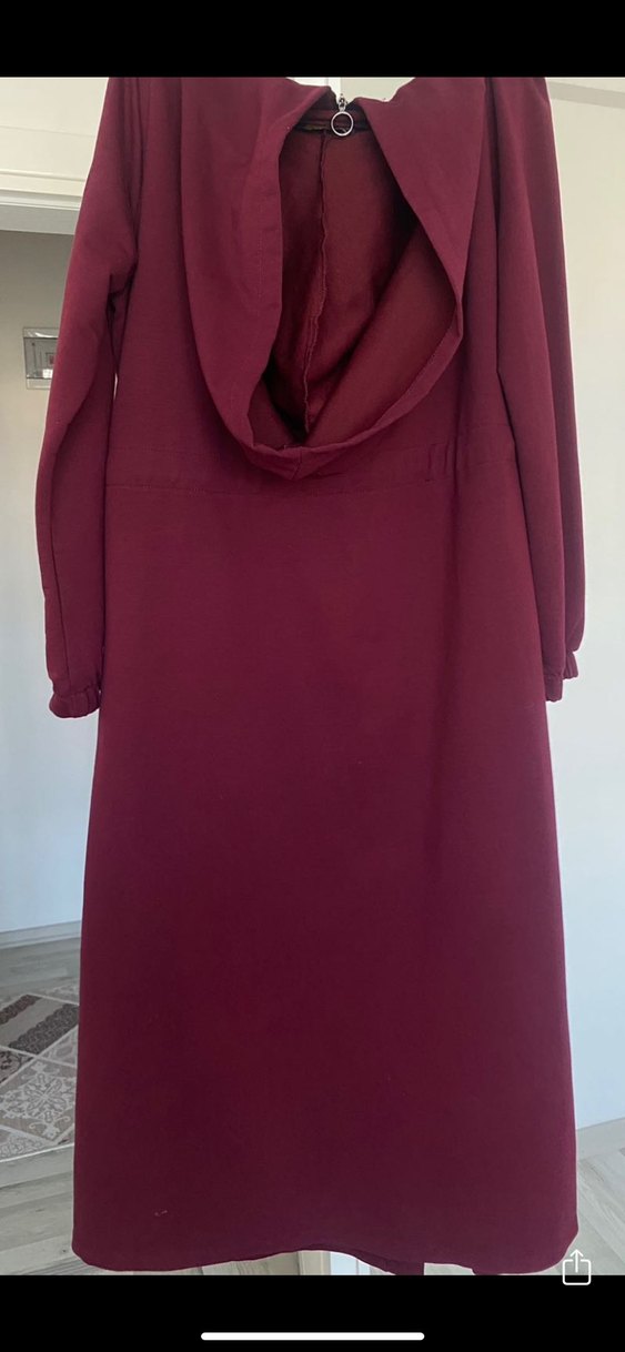 Bordo Kadın Uzun Fermuarlı Kaban - Görsel 4