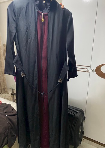 Siyah-Bordo Kadın Ferace - Görsel 4