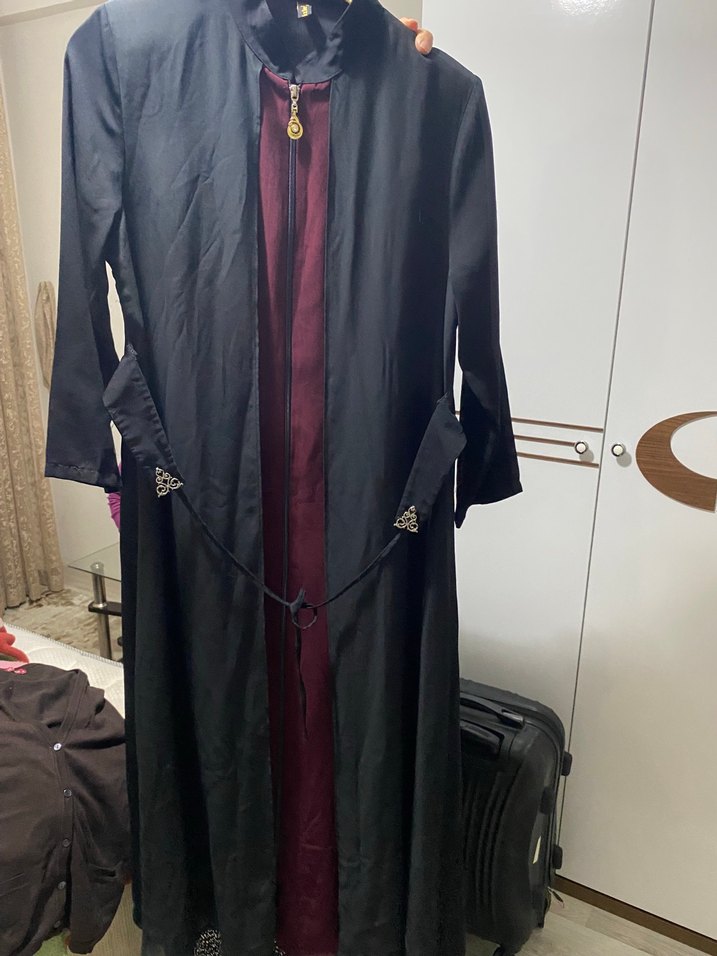 Siyah-Bordo Kadın Ferace - Görsel 4