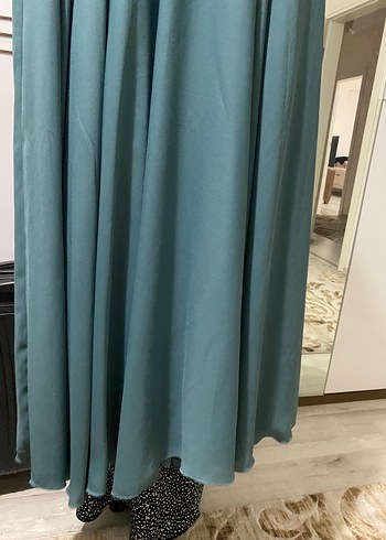 Kadın Turkuaz Uzun Saten Etek-Üst İkili Takım - Görsel 3