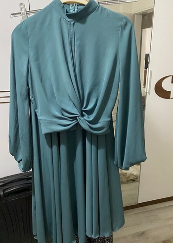 Kadın Turkuaz Uzun Saten Etek-Üst İkili Takım - Görsel 8