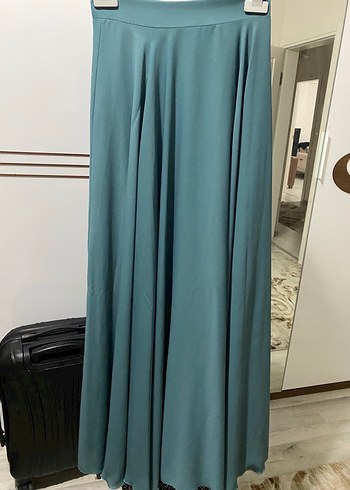 Kadın Turkuaz Uzun Saten Etek-Üst İkili Takım - Görsel 2