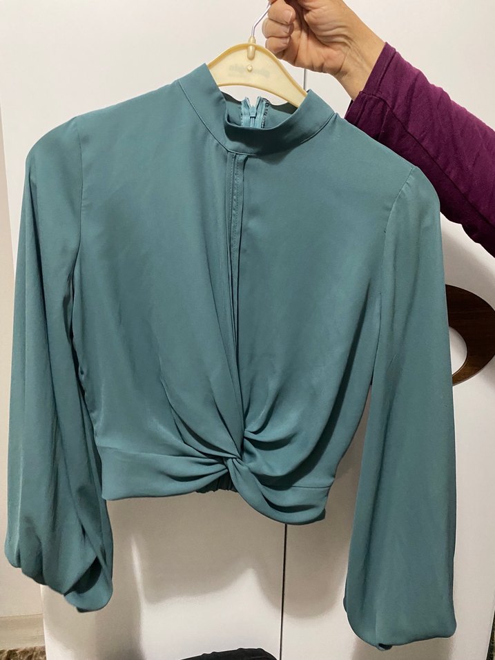 Kadın Turkuaz Uzun Saten Etek-Üst İkili Takım - Görsel 5