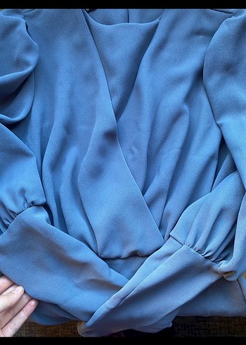 Uzun Gri Drapeli V Yaka Abiye Elbise - Görsel 3