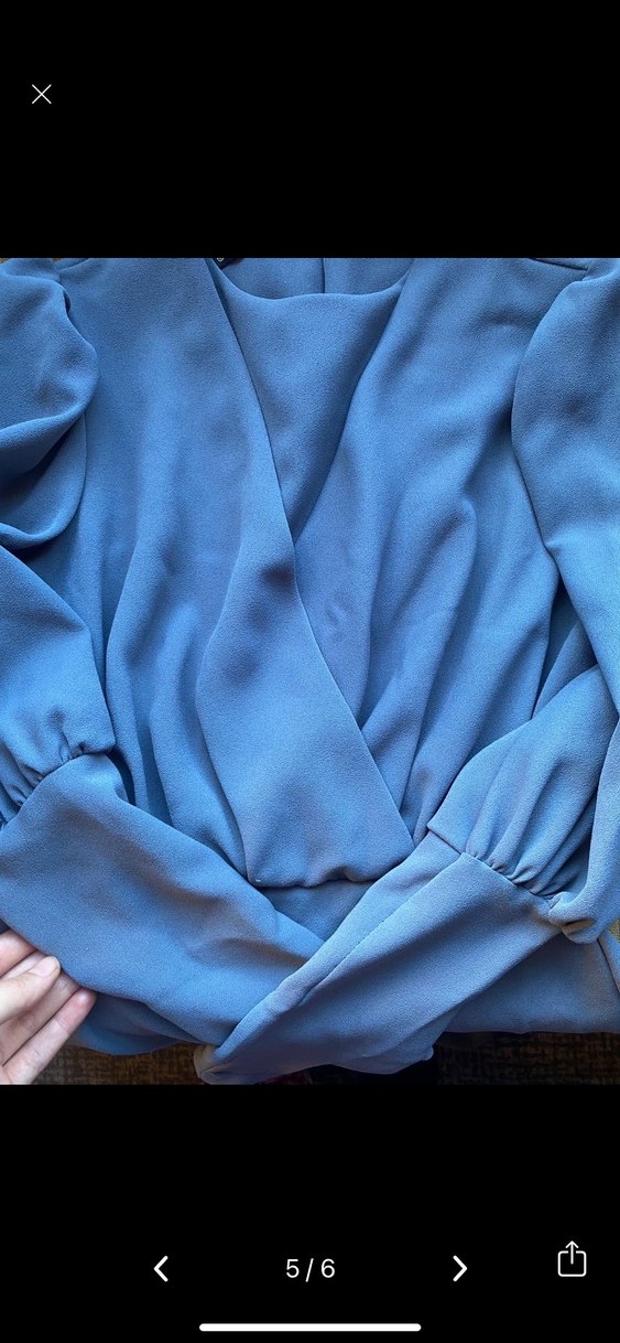 Uzun Gri Drapeli V Yaka Abiye Elbise - Görsel 3