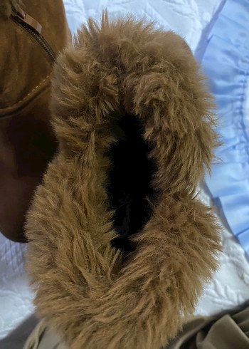 Kahverengi Süet Kürklü Kadın Dolgu Topuk Bot - Görsel 7