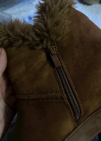 Kahverengi Süet Kürklü Kadın Dolgu Topuk Bot - Görsel 6