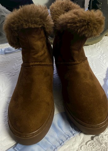 Kahverengi Süet Kürklü Kadın Dolgu Topuk Bot - Görsel 12