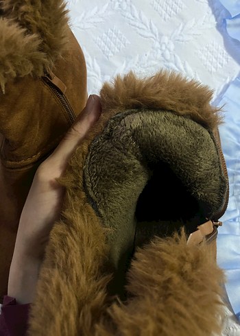 Kahverengi Süet Kürklü Kadın Dolgu Topuk Bot - Görsel 8