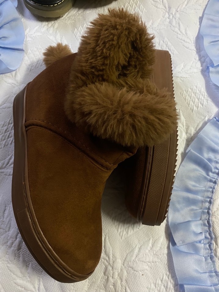 Kahverengi Süet Kürklü Kadın Dolgu Topuk Bot - Görsel 4