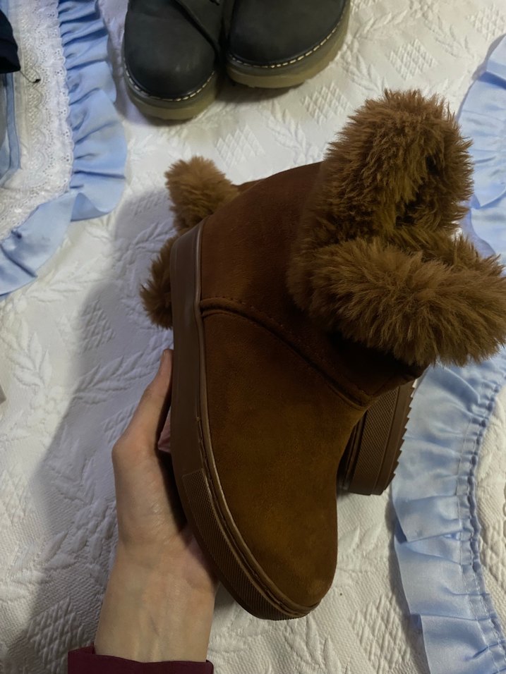 Kahverengi Süet Kürklü Kadın Dolgu Topuk Bot - Görsel 3