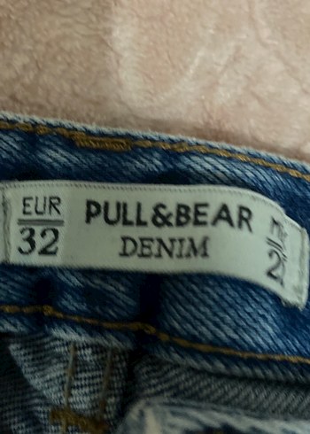 Pull and Bear Mavi Düğmeli Denim Midi Kot Pantolon