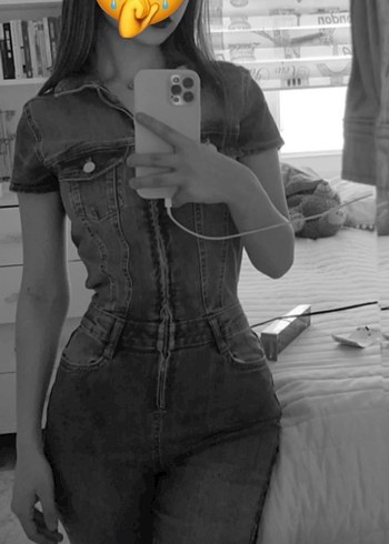 Bershka Düğmeli Mavi Denim Kadın Tulum