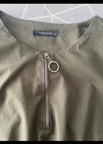 Kadın Haki Fermuarlı Bluz - Görsel 3