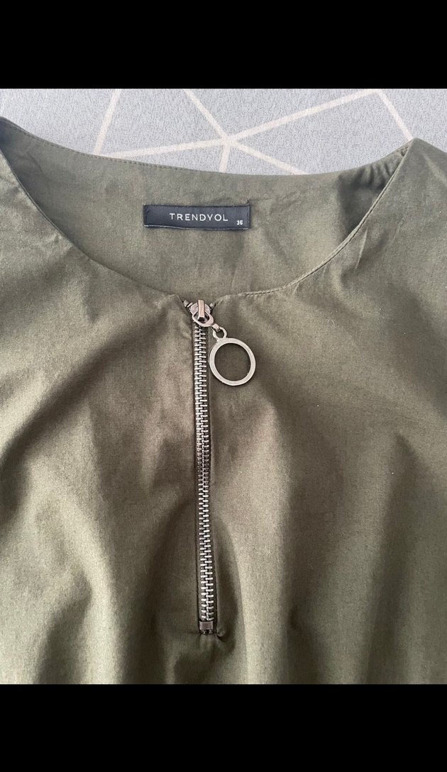 Kadın Haki Fermuarlı Bluz - Görsel 3