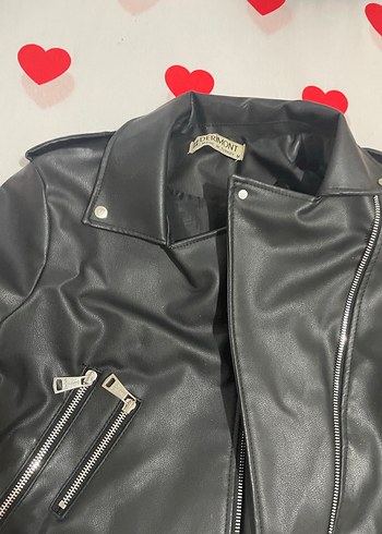 m Beden Siyah Deri Biker Ceket