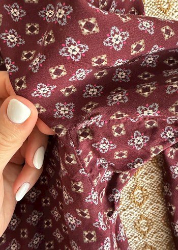 Pull and Bear Bordo Desenli Kadın Midi Blazer