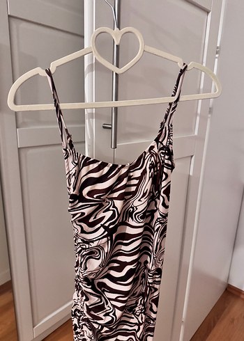 Zebra Desenli Uzun Askılı Elbise