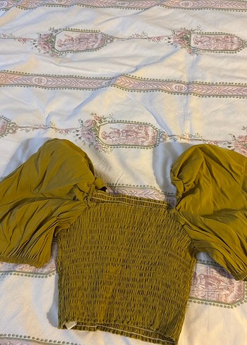 Zara Sarı Drapeli Straplez Bluz