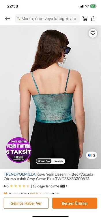 m Beden yeşil Renk Trendyolmilla yeşil desenli askılı crop