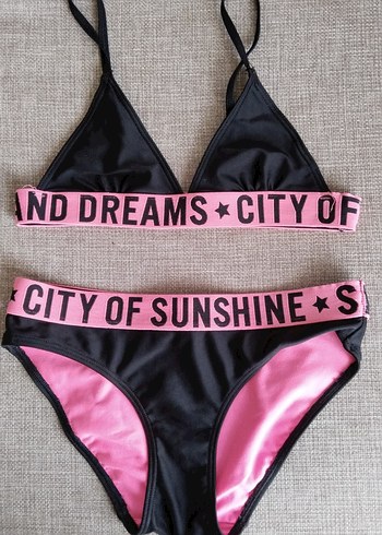 Renkli Desenli Pembe İpli Bikini 12 yaş