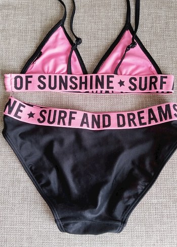 11-12 Yaş Beden Renkli Desenli Pembe İpli Bikini 12 yaş