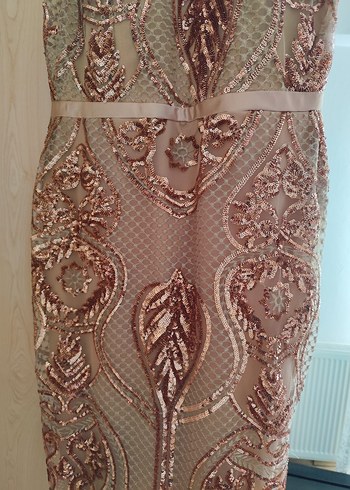 Pul detaylı bakır rengi abiye elbise - Görsel 2