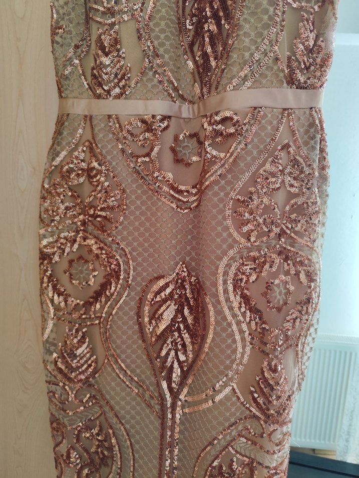 Pul detaylı bakır rengi abiye elbise - Görsel 2