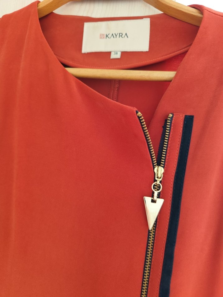 Kırmızı Uzun Kadın Tunik Midi Kap Pardisu - Görsel 3