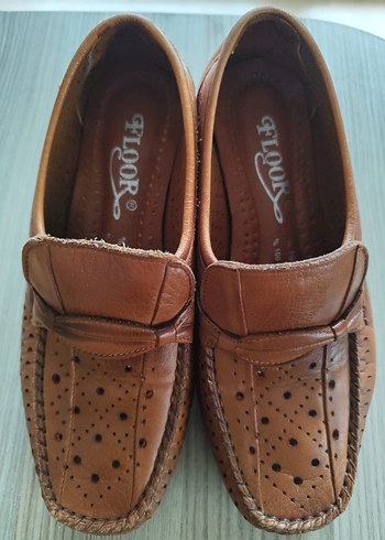 Kahverengi Deri Dolgu Topuklu Kadın Ayakkabı - Görsel 2