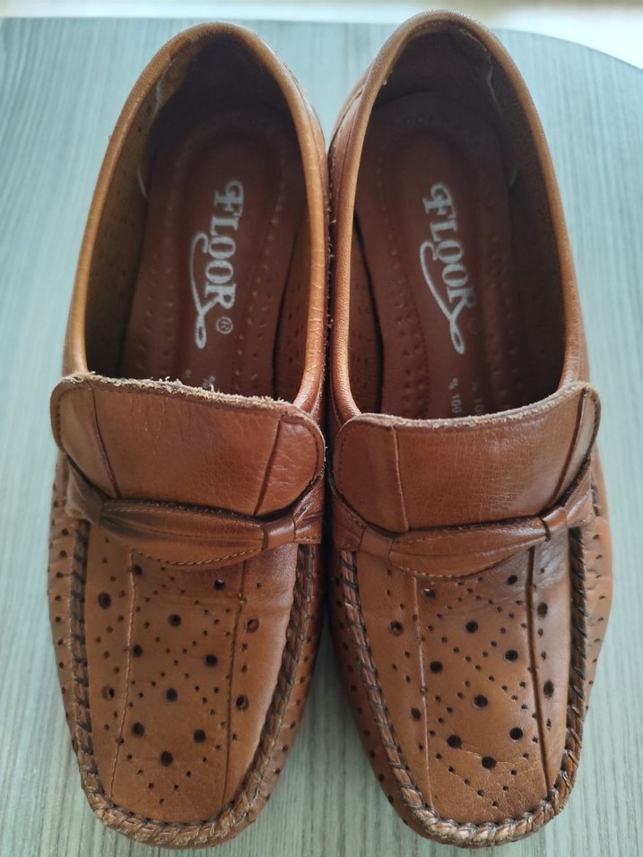 Kahverengi Deri Dolgu Topuklu Kadın Ayakkabı - Görsel 2