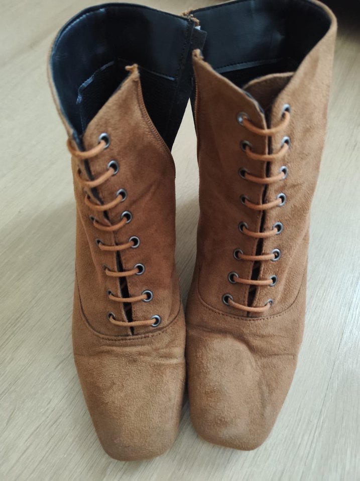 Kahverengi Süet Bağcıklı Stiletto Bot - Görsel 3