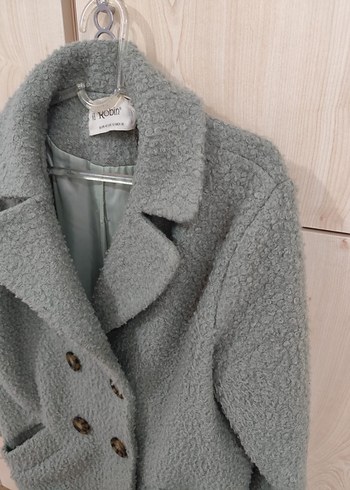 Gri Düğmeli Midi Kadın Kaban - Görsel 2