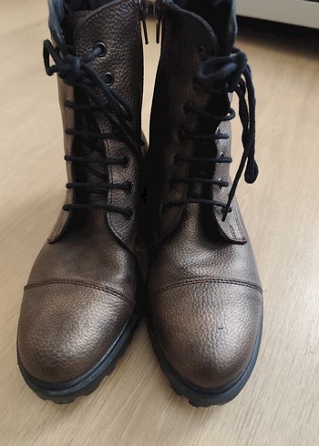 Nakışlı Kahverengi Deri Kadın Bot - Görsel 2