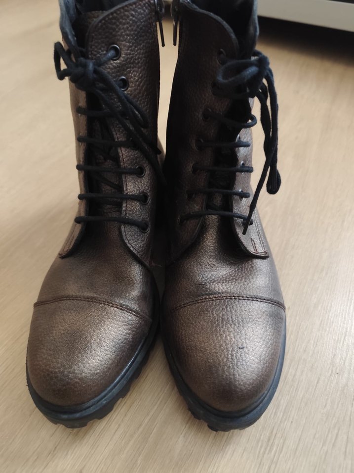 Nakışlı Kahverengi Deri Kadın Bot - Görsel 2