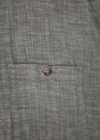 2xl Beden Erkek Kısa Kollu Keten Yeşil Gömlek