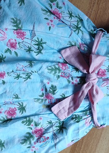 Panço Kız Çocuk Mavi Çiçekli Bohem Elbise - Görsel 2