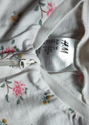 H&Mi Çiçekli Beyaz Fermuarlı Bebek Tulum - Görsel 2