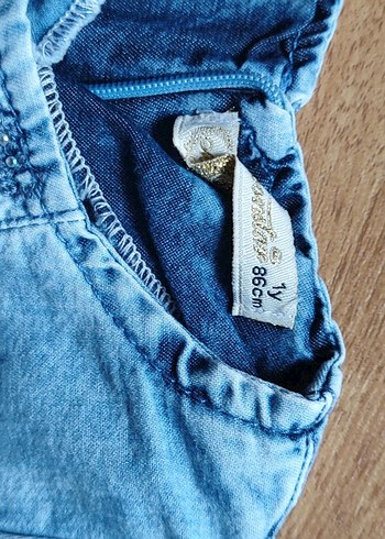 Nakış Detaylı Mavi Denim Kız Elbise - Görsel 2