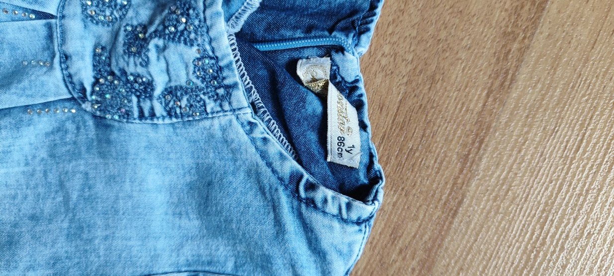 Nakış Detaylı Mavi Denim Kız Elbise - Görsel 2