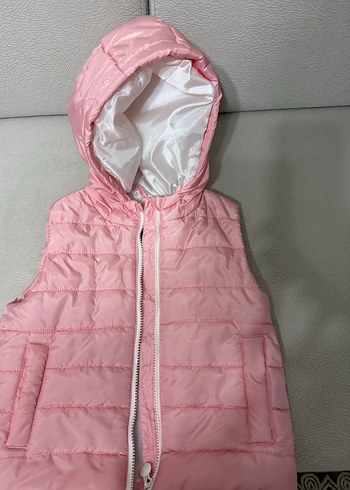Kız Çocuk Pembe Kapüşonlu Fermuarlı Yelek - Görsel 2