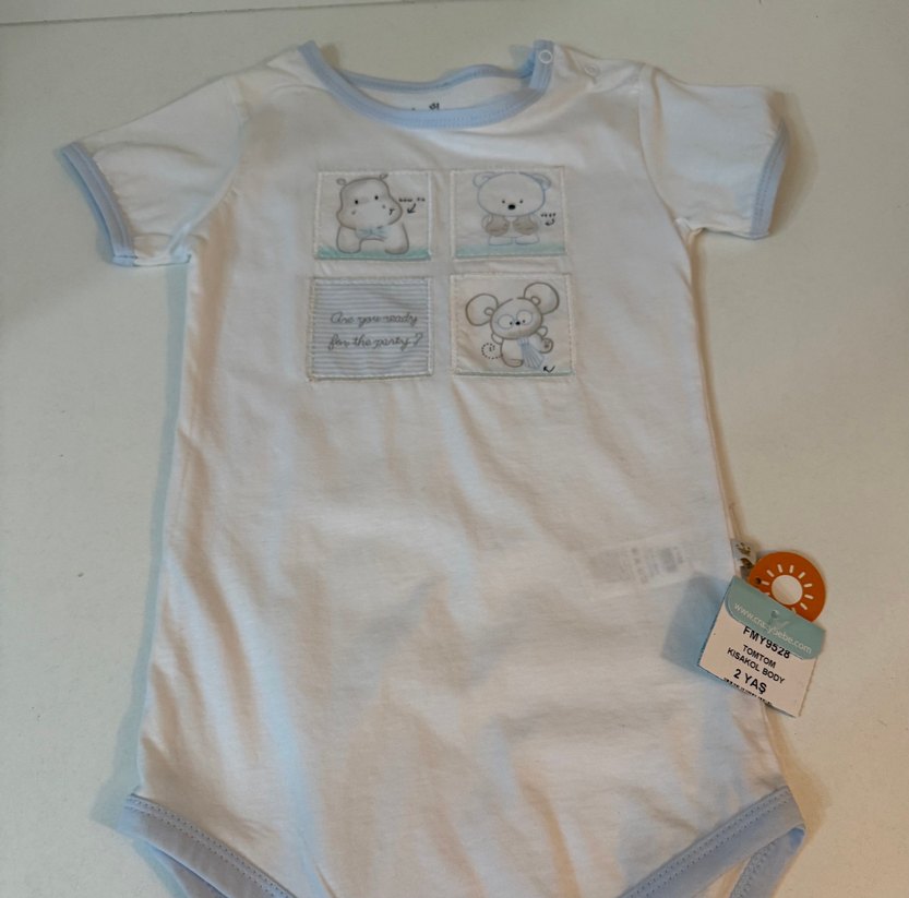 Beyaz Pamuklu Erkek Bebek Kısa Kollu Body - Görsel 3