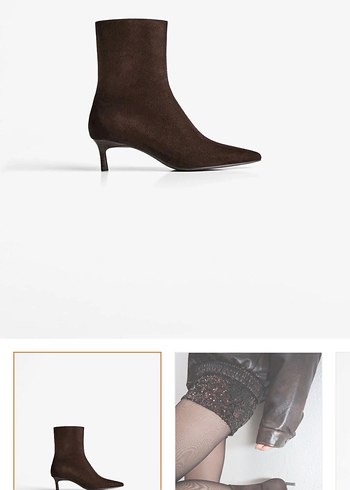 Bershka Kahverengi Süet Stiletto Topuklu Bot - Görsel 4