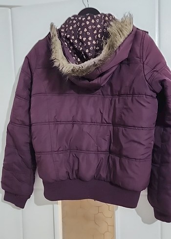 Koyu Mor Kürklü Kadın Mont - Görsel 7